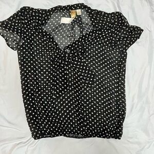 2/$20 Women’s sheer black polka dot shirt size large